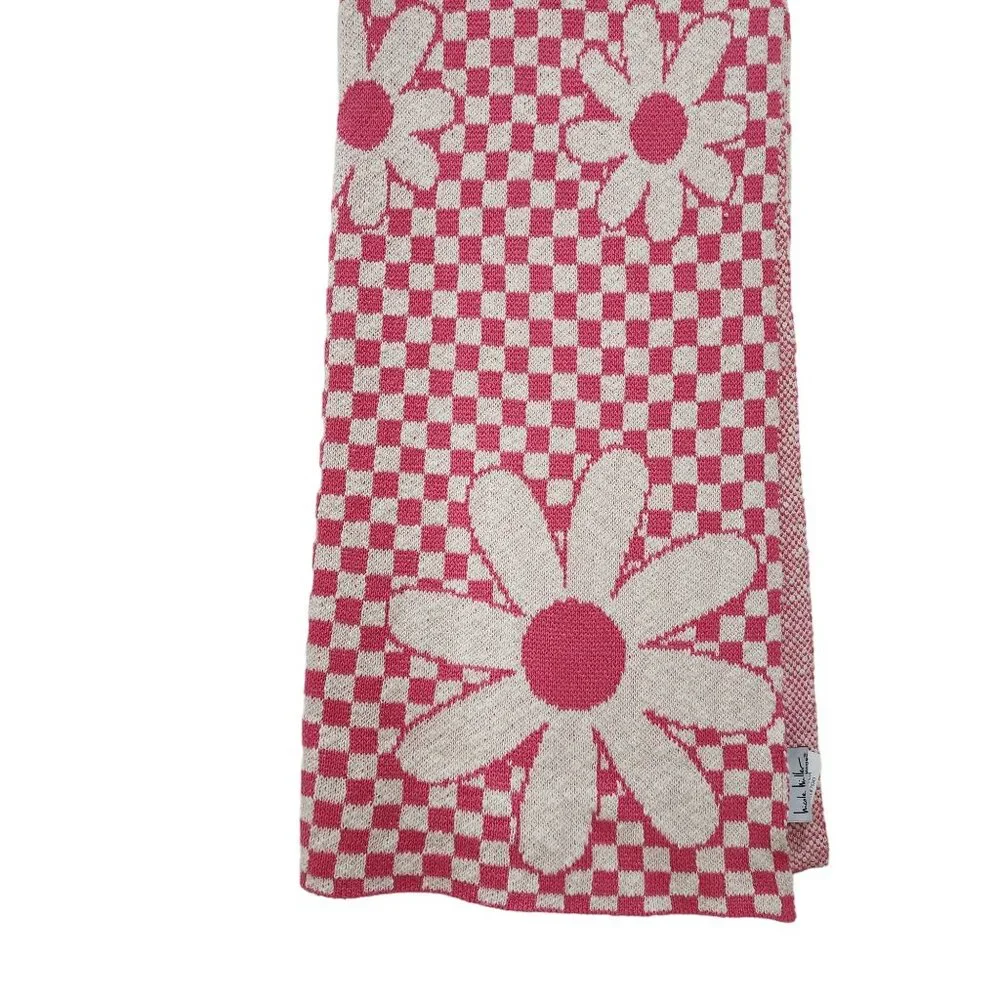 Nicole Miller Cotton‎ Throw Blanket Decorative Oversize Floral And Check 50x70in